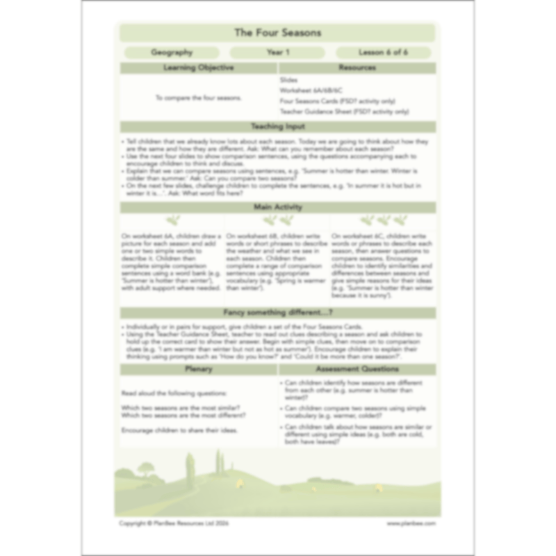 PlanBee The Four Seasons KS1 Geography Lesson Pack