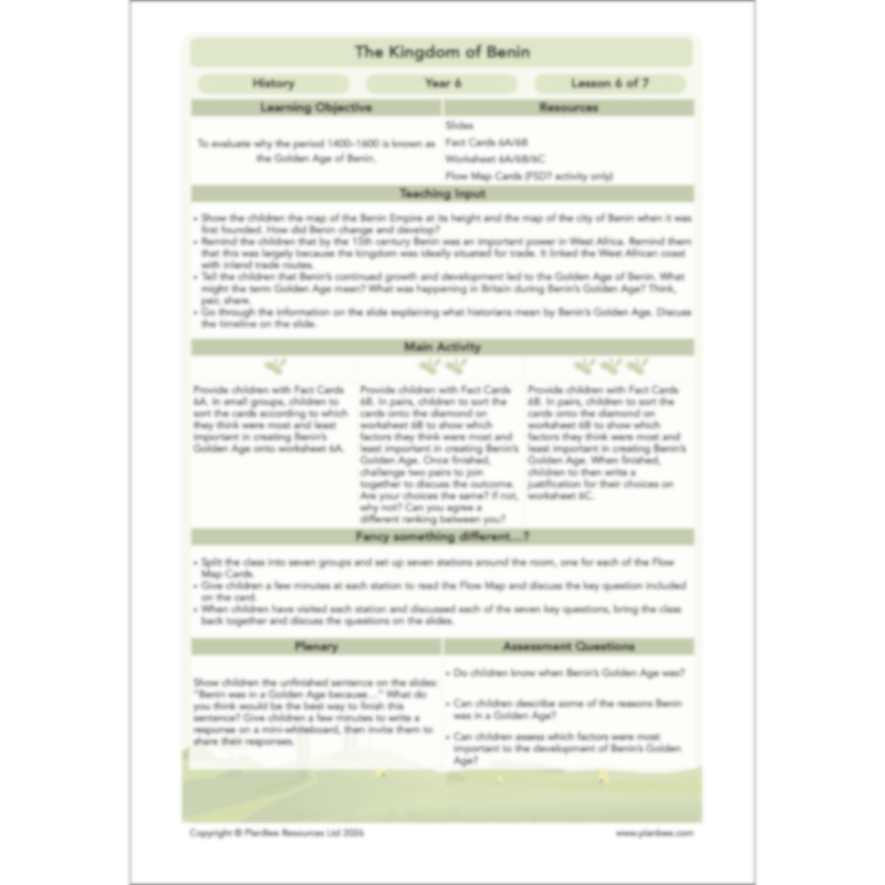 PlanBee The Kingdom of Benin KS2 History Lesson Pack