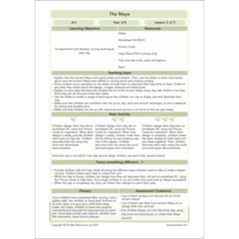 PlanBee The Maya KS2 Topic Enrichment Lesson Pack