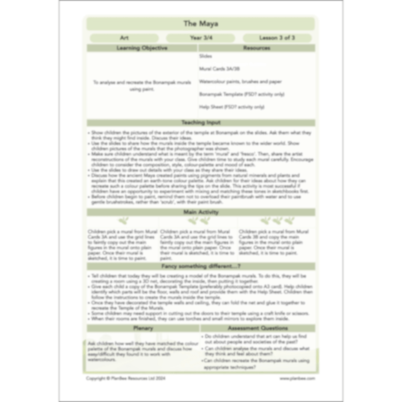 PlanBee The Maya KS2 Topic Enrichment Lesson Pack