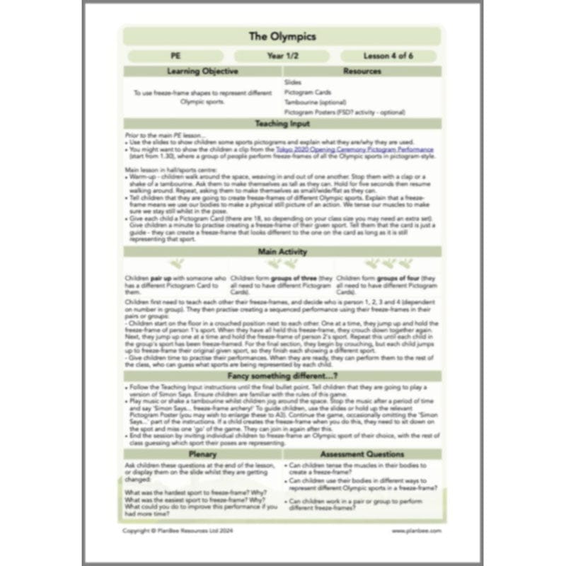 PlanBee Olympic Games KS1 Lesson Pack by PlanBee