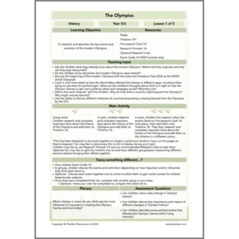 PlanBee Olympic Games Year 5/6 Lesson Pack by PlanBee
