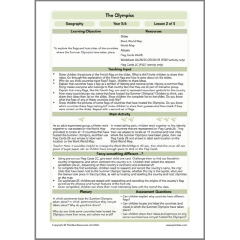 PlanBee Olympic Games Year 5/6 Lesson Pack by PlanBee