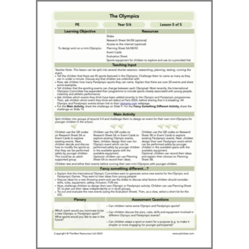 PlanBee Olympic Games Year 5/6 Lesson Pack by PlanBee