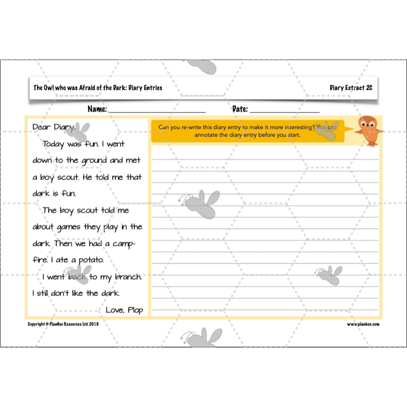 PlanBee FREE | The Owl who was Afraid of the Dark | Diaries KS2