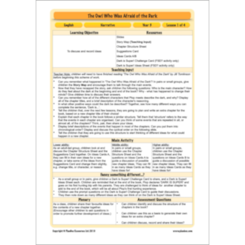 PlanBee The Owl who was Afraid of the Dark | KS2 Narrative Lessons