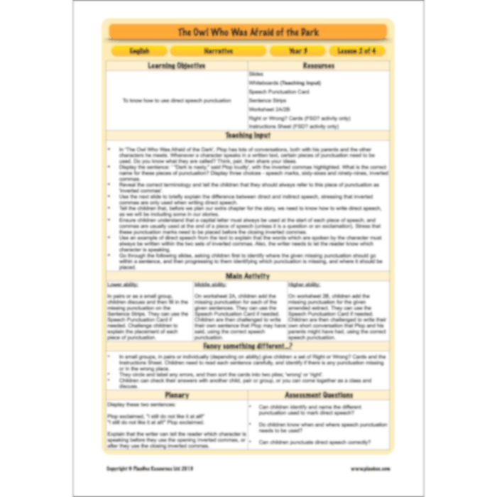 PlanBee The Owl who was Afraid of the Dark | KS2 Narrative Lessons