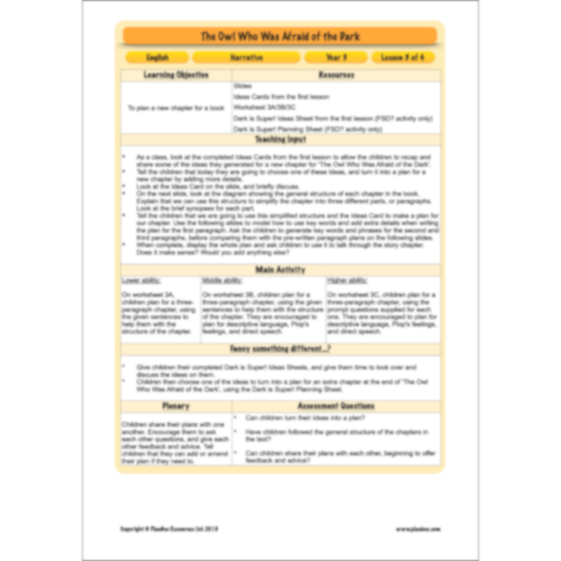 PlanBee The Owl who was Afraid of the Dark | KS2 Narrative Lessons