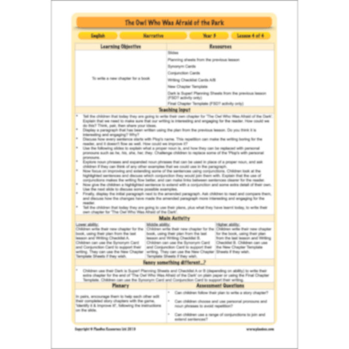 PlanBee The Owl who was Afraid of the Dark | KS2 Narrative Lessons