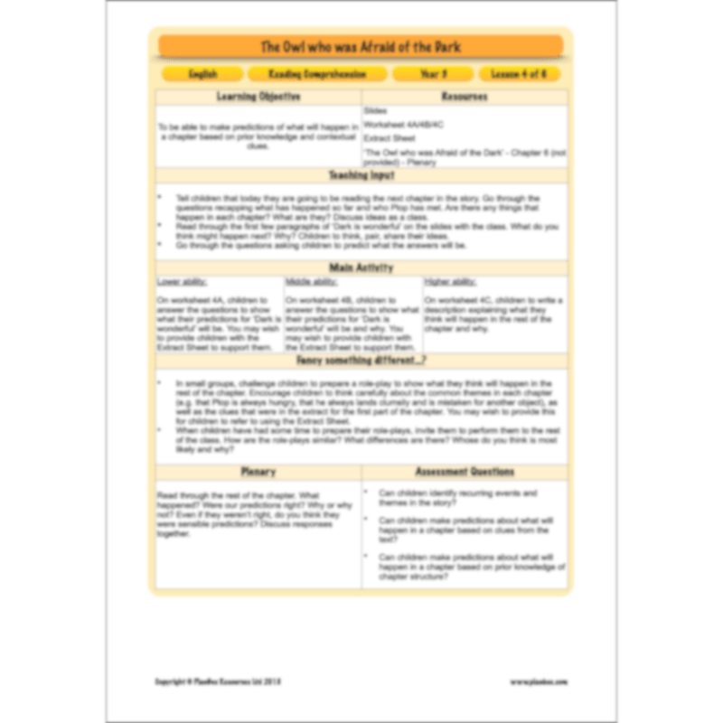 The Owl who was Afraid of the Dark: Reading Comprehension