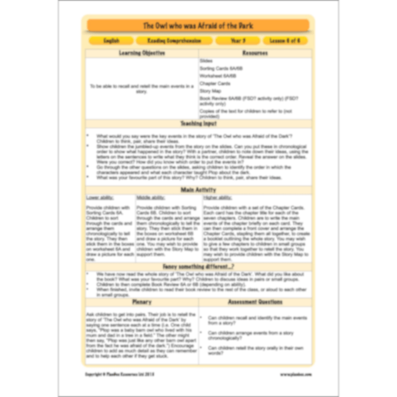 The Owl who was Afraid of the Dark: Reading Comprehension