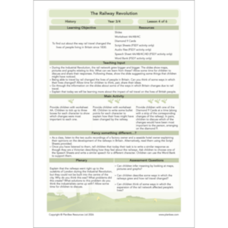 PlanBee The Railway Revolution: Industrial Revolution KS2 PlanBee