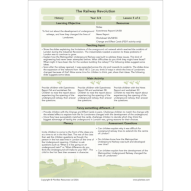 PlanBee The Railway Revolution: Industrial Revolution KS2 PlanBee