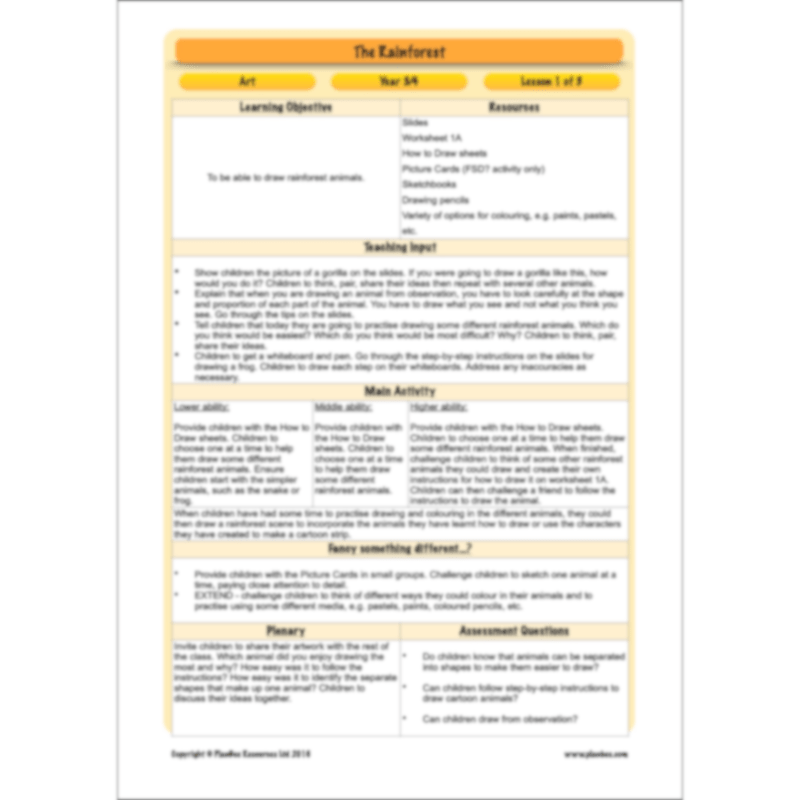 PlanBee The Rainforest Topic KS2 Enrichment Lesson Pack