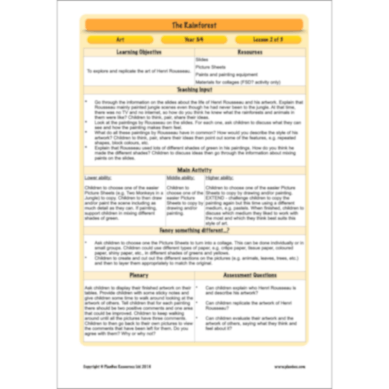 PlanBee The Rainforest Topic KS2 Enrichment Lesson Pack