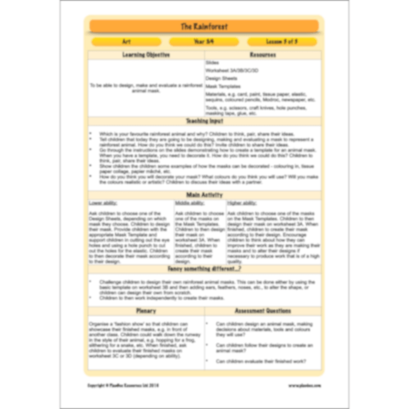 PlanBee The Rainforest Topic KS2 Enrichment Lesson Pack