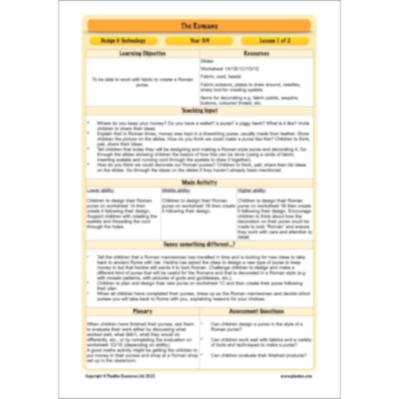 PlanBee The Romans KS2 Topic Enrichment Lesson Pack