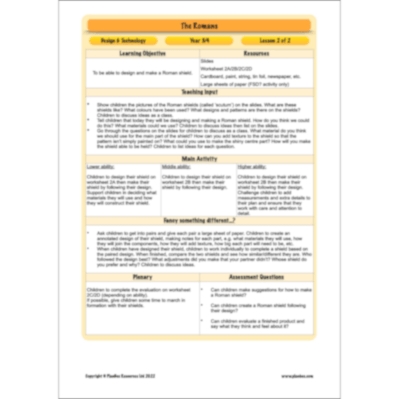 PlanBee The Romans KS2 Topic Enrichment Lesson Pack