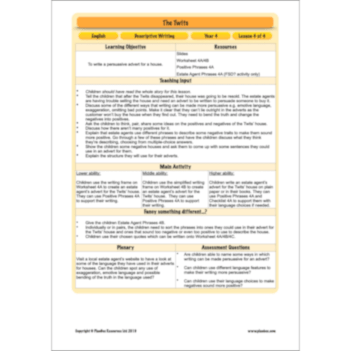 PlanBee The Twits: Descriptive Writing KS2 | Year 4 English Pack