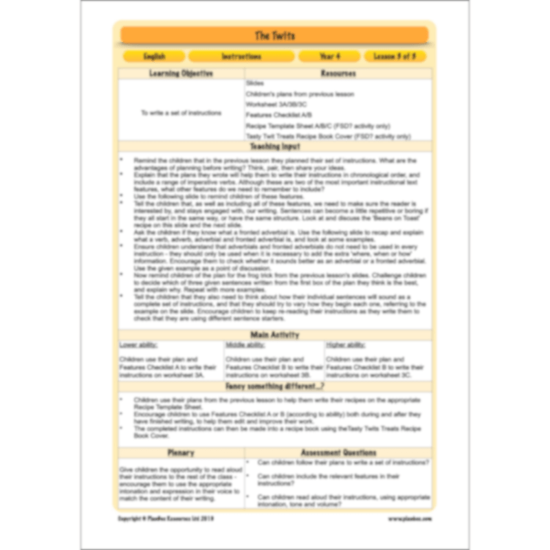 PlanBee The Twits Instructions KS2 | Year 4 English Pack