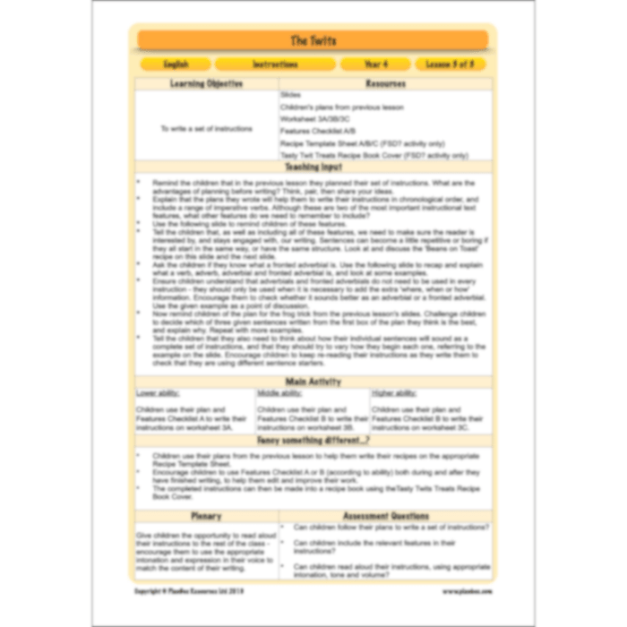 PlanBee The Twits Instructions KS2 | Year 4 English Pack