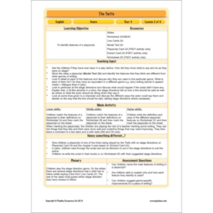 PlanBee The Twits: Playscripts KS2 | Year 4 English Pack