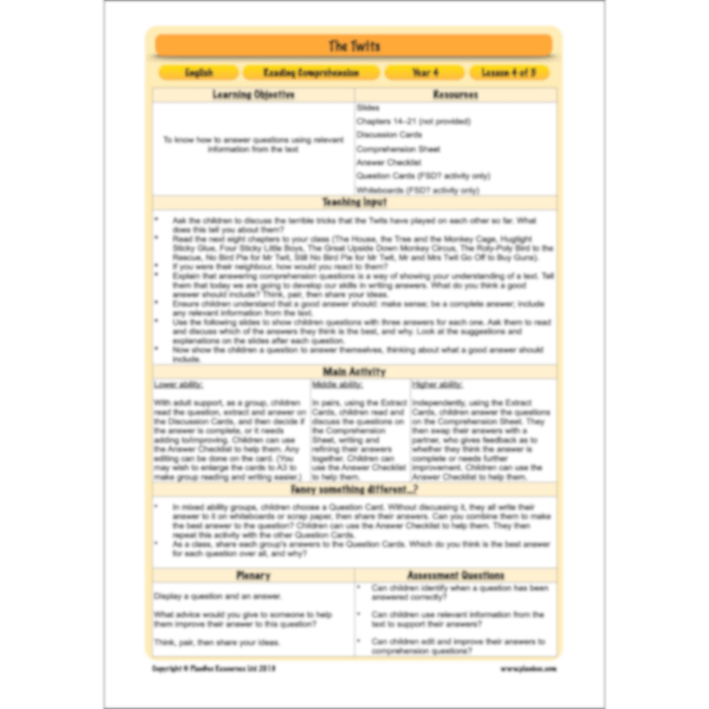 The Twits: Reading Comprehension