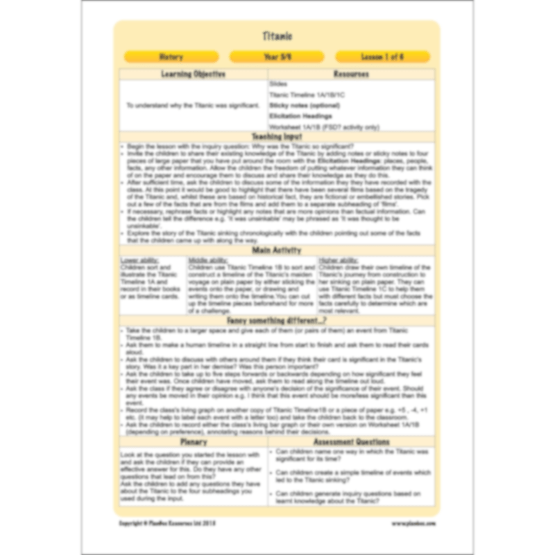 PlanBee Titanic KS2 Lesson Plans and Resources | Primary History