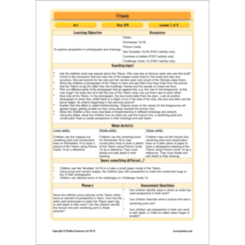PlanBee Titanic Topic KS2 Enrichment Lesson Pack