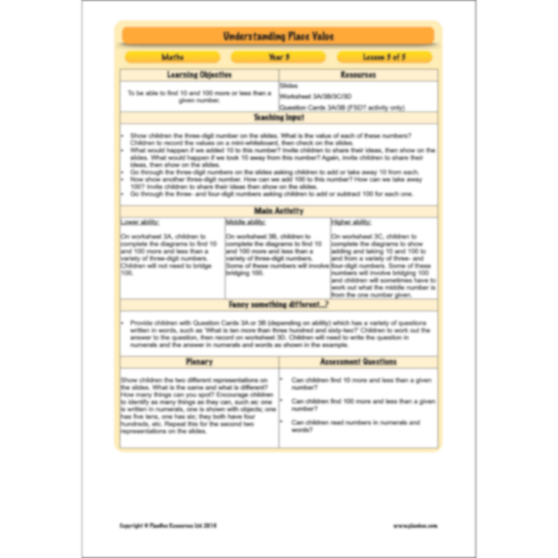 PlanBee Understanding Place Value Year 3 Maths Lessons by PlanBee