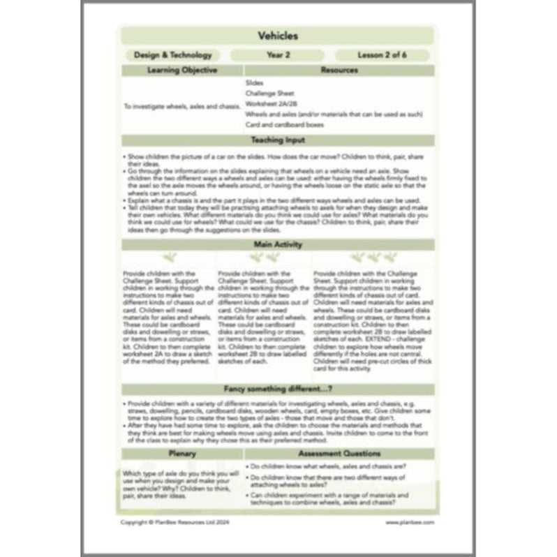 Vehicles Lesson Plans Moving Vehicles KS1 Year 2 DT Lesson Planning by PlanBee