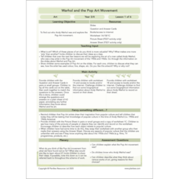 PlanBee Andy Warhol KS2 Art Lessons The Pop Art Movement | PlanBee