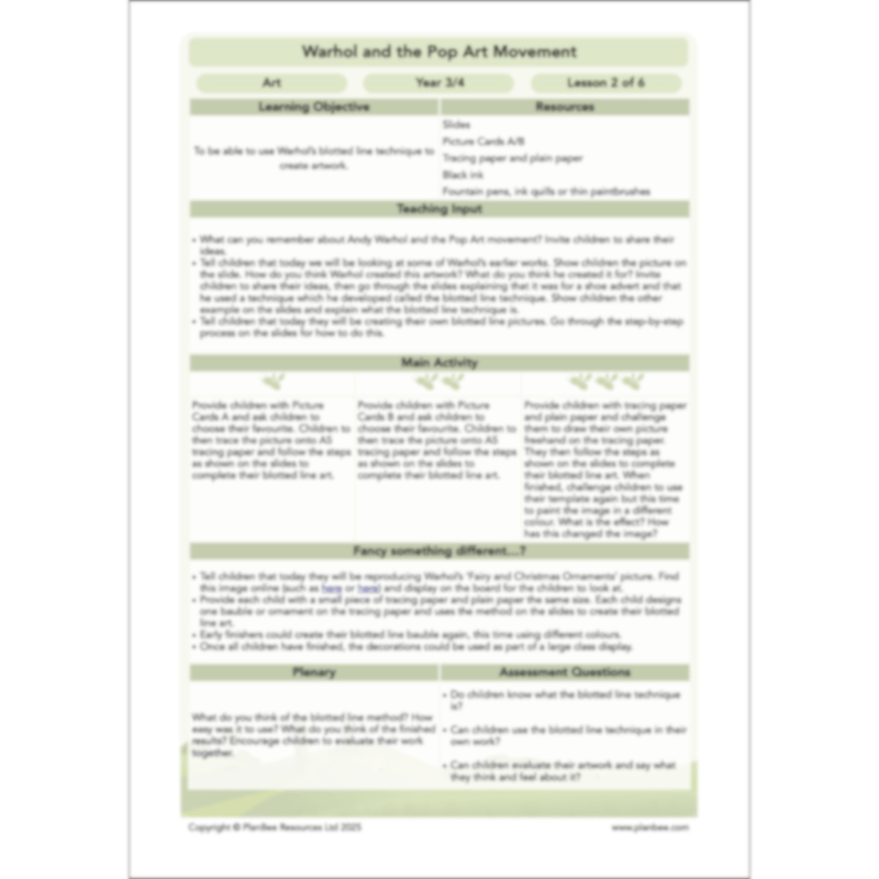 PlanBee Andy Warhol KS2 Art Lessons The Pop Art Movement | PlanBee