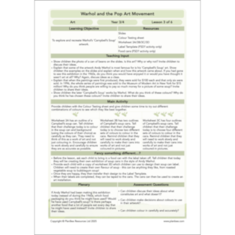 PlanBee Andy Warhol KS2 Art Lessons The Pop Art Movement | PlanBee
