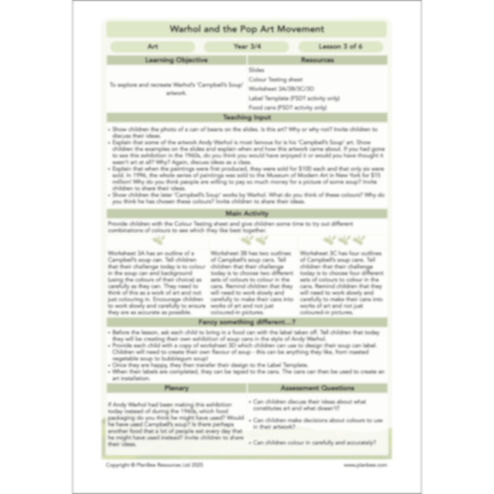 PlanBee Andy Warhol KS2 Art Lessons The Pop Art Movement | PlanBee