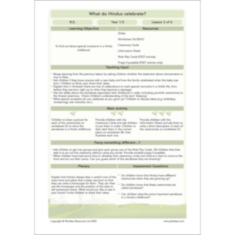 PlanBee What do Hindus Celebrate? Hindu Celebrations KS1 RE