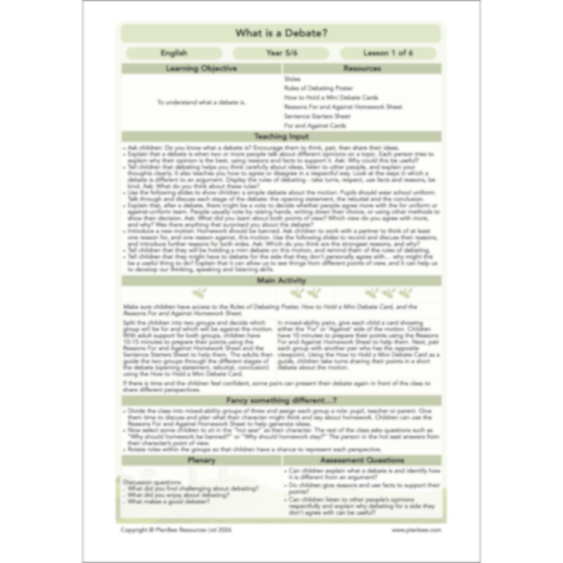 PlanBee What is a Debate KS2 | English Lessons