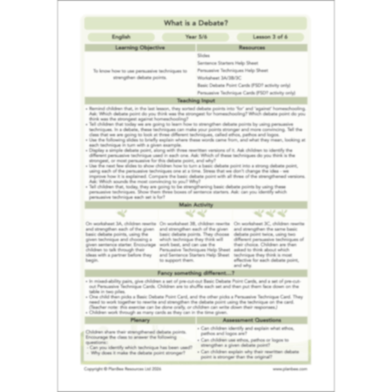 PlanBee What is a Debate KS2 | English Lessons