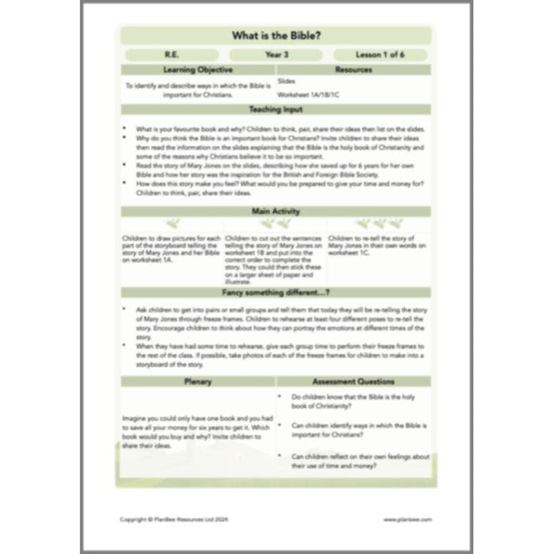 PlanBee What is the Christian Bible? Year 3 KS1 PlanBee RE Lessons