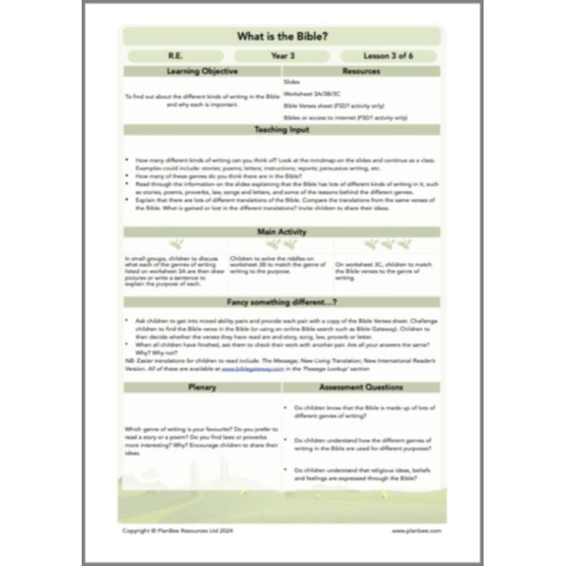 PlanBee What is the Christian Bible? Year 3 KS1 PlanBee RE Lessons