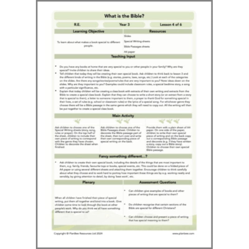 PlanBee What is the Christian Bible? Year 3 KS1 PlanBee RE Lessons