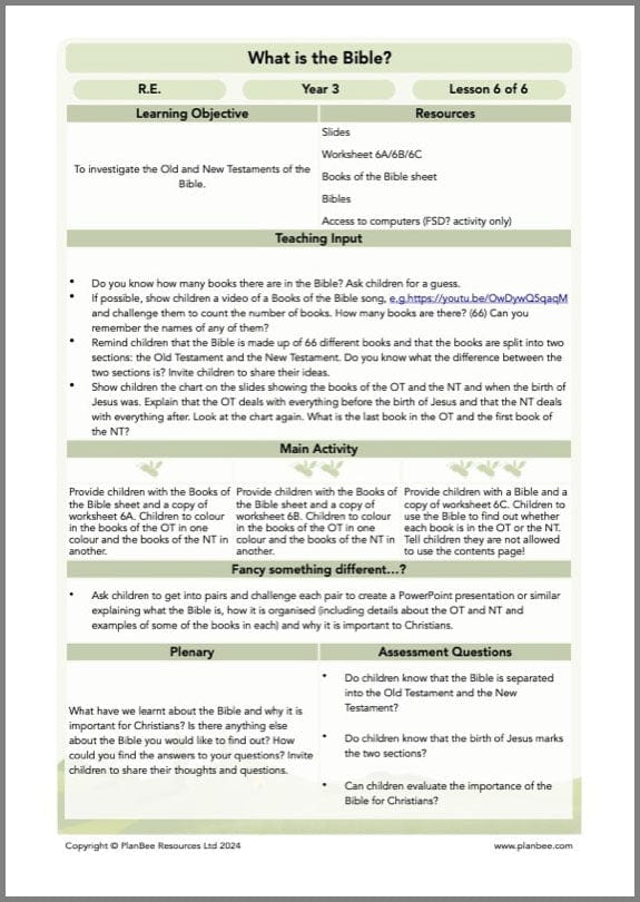 PlanBee What is the Christian Bible? Year 3 KS1 PlanBee RE Lessons