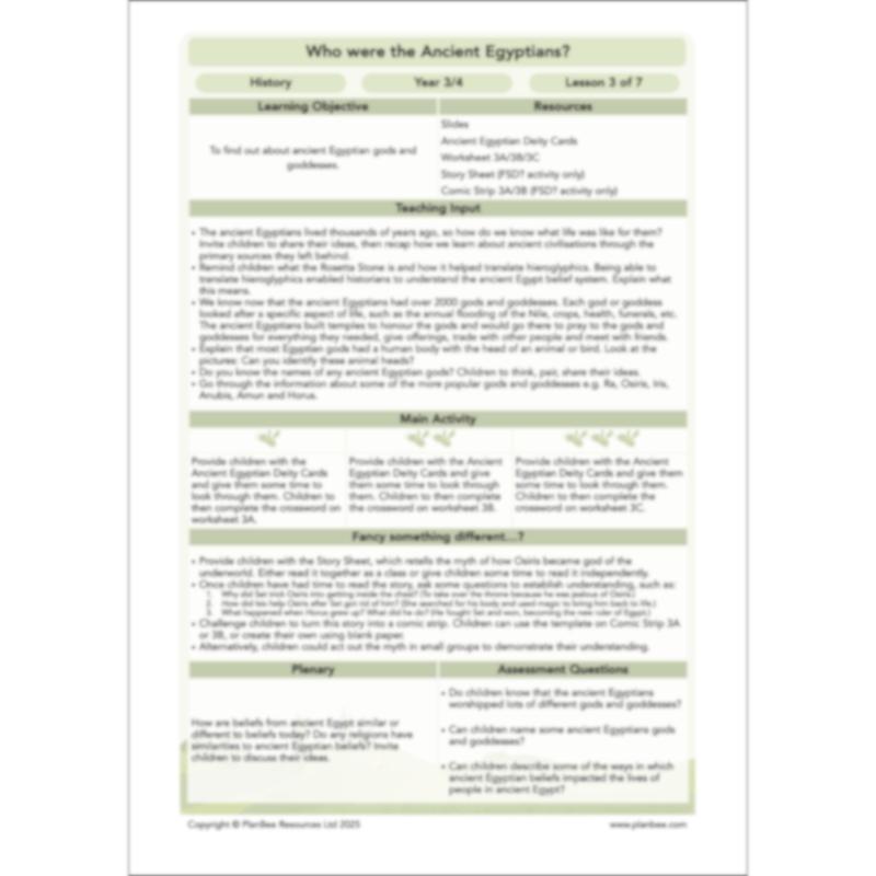 PlanBee Who were the Ancient Egyptians? KS2 History Lesson Pack