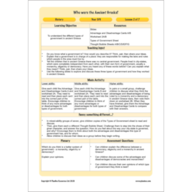 PlanBee Who were the Ancient Greeks KS2 History Lesson Plans