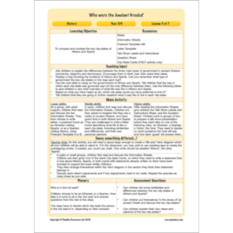 PlanBee Who were the Ancient Greeks KS2 History Lesson Plans
