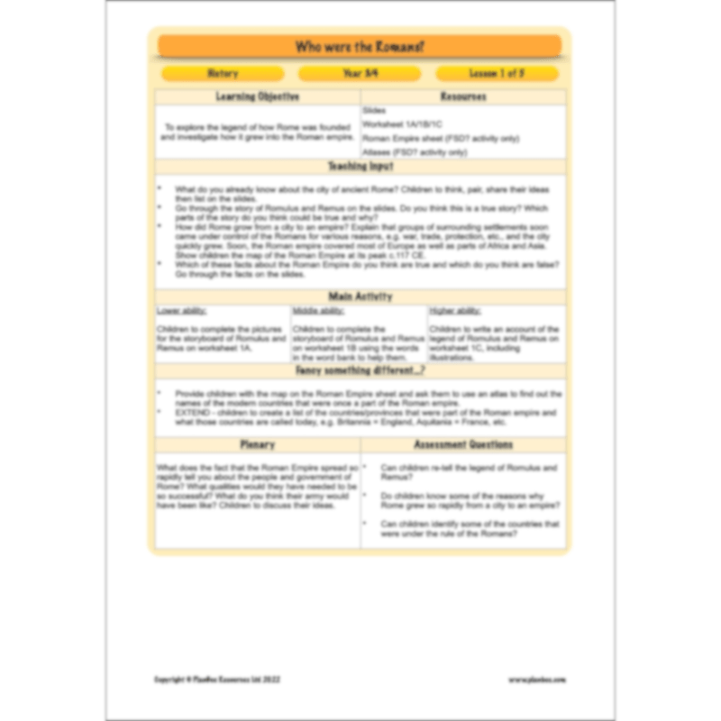 PlanBee Who were the Romans? KS2 Lesson Planning and Resources