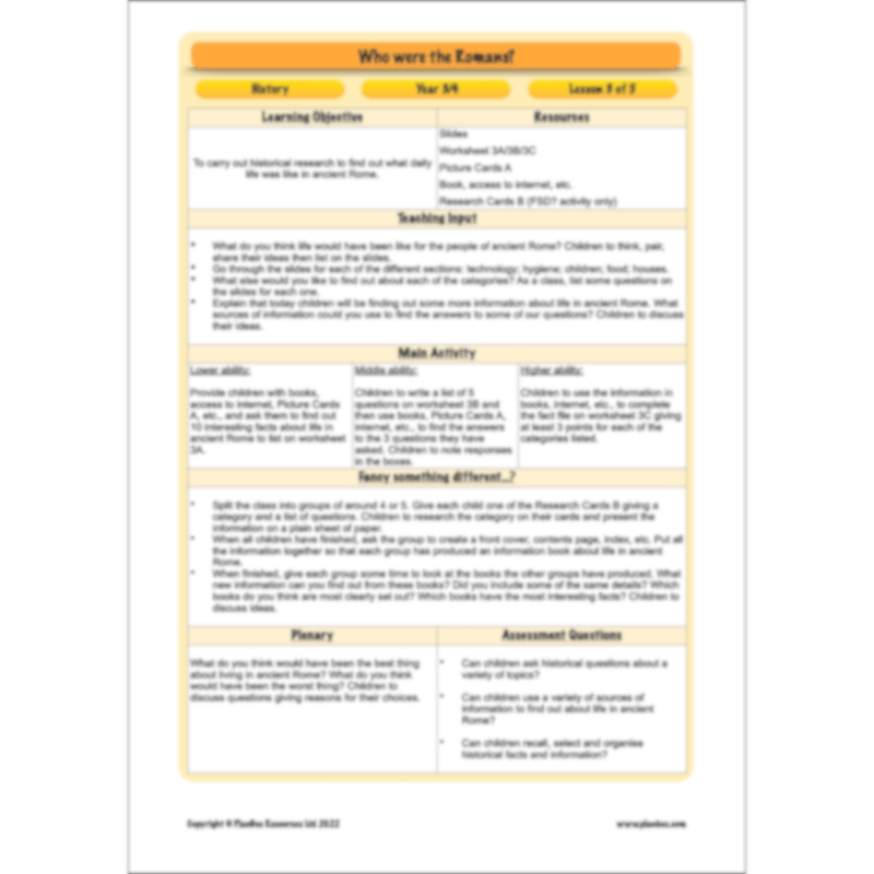 PlanBee Who were the Romans? KS2 Lesson Planning and Resources