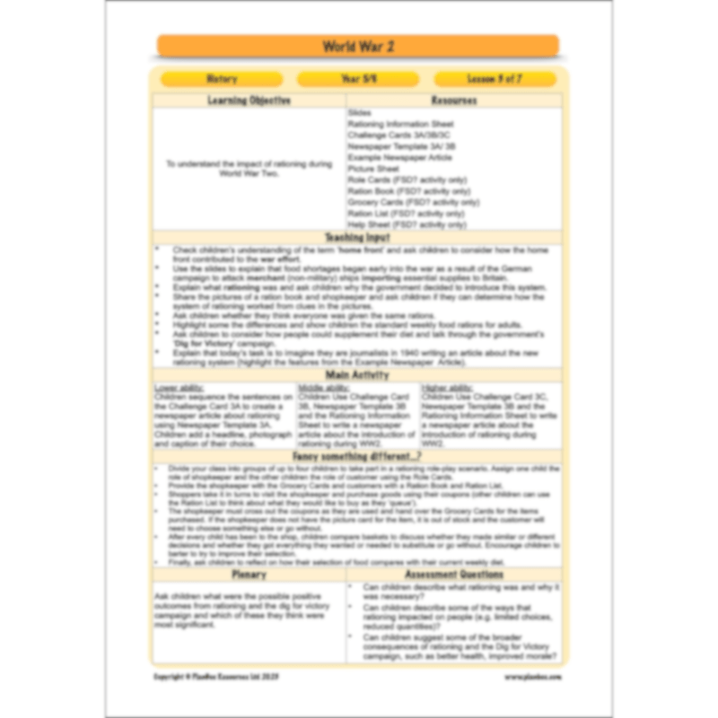 PlanBee Upper KS2 World War 2 History Planning and Resources