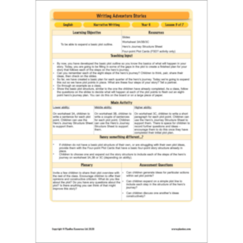 PlanBee Year 6 KS2 Adventure Story Writing Lesson Planning Pack by PlanBee
