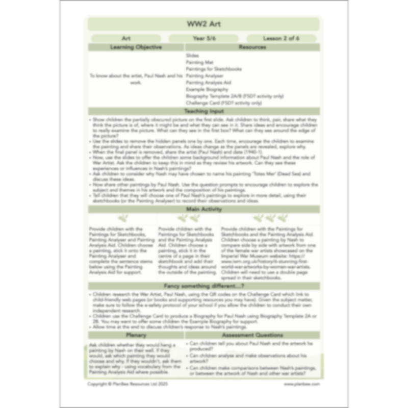 PlanBee WW2 Art KS2 Planning and Resources